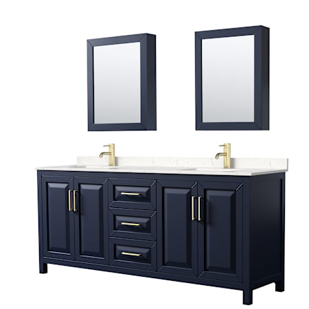 Dark Blue / Carrara Cultured Marble Top / Brushed Gold Hardware