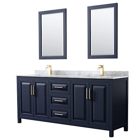 Wyndham Collection Daria 80" Free Standing Double Vanity Set with MDF Cabinet, Marble Vanity Top, 2 Undermount Sinks, and 2 Framed Mirrors Dark Blue