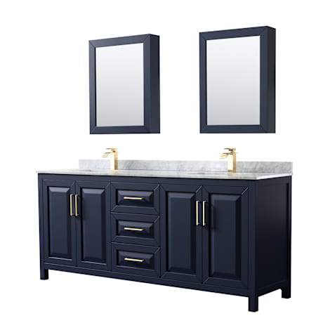 Wyndham Collection Daria 80" Free Standing Double Vanity Set with MDF Cabinet, Marble Vanity Top, 2 Undermount Sinks, and 2 Medicine Cabinets Dark Blue