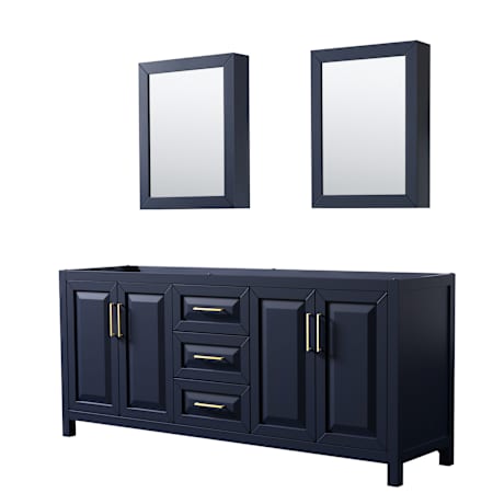 Wyndham Collection Daria 79" Double Free Standing Vanity Cabinet - Less Vanity Top Dark Blue / Brushed Gold Hardware