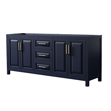 Wyndham Collection Daria 79" Double Free Standing Vanity Cabinet Only - Less Vanity Top Dark Blue / Brushed Gold Hardware