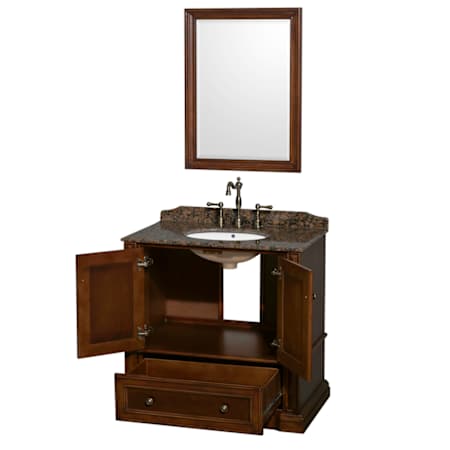 Wyndham Collection-WCVJ23136SUNOM24-Open Vanity View with Baltic Brown Granite Top, Undermount Sink, and 24" Mirror