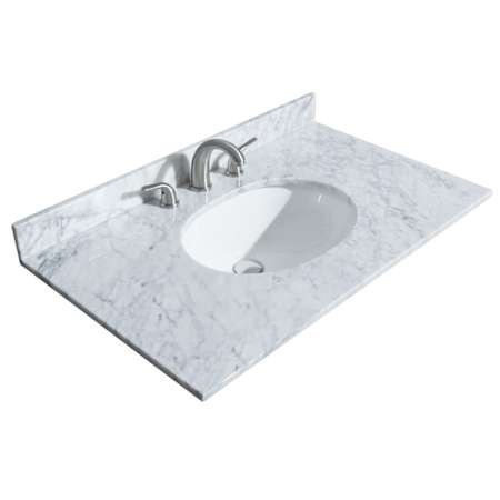 Wyndham Collection 36" Marble Vanity Top with Backsplash and Oval Sink White Carrara Marble