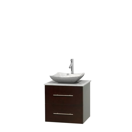 Full Vanity View with White Carrera Marble Top and Vessel Sink