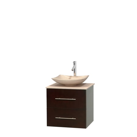 Full Vanity View with Ivory Marble Top and Vessel Sink