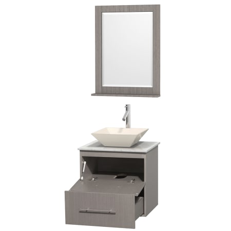 Open Vanity View with White Carrera Marble Top, Vessel Sink, and 24" Mirror