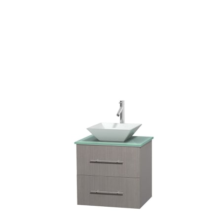 Full Vanity View with Green Glass Top and Vessel Sink