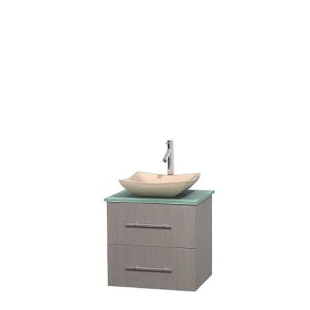 Full Vanity View with Green Glass Top and Vessel Sink