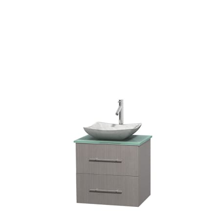 Full Vanity View with Green Glass Top and Vessel Sink