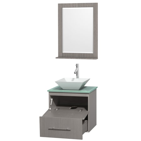 Open Vanity View with Green Glass Top, Vessel Sink, and 24" Mirror