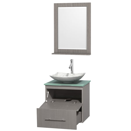 Open Vanity View with Green Glass Top, Vessel Sink, and 24" Mirror