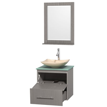 Open Vanity View with Ivory Marble Top, Vessel Sink, and 24" Mirror