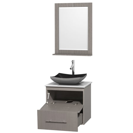 Open Vanity View with White Stone Top, Vessel Sink, and 24" Mirror