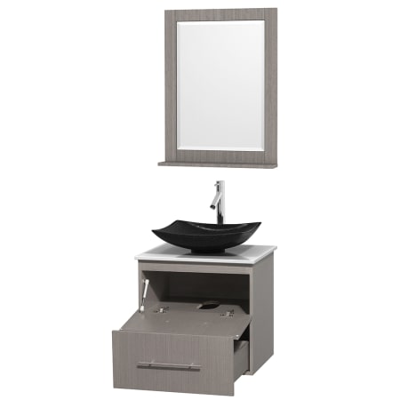 Open Vanity View with White Stone Top, Vessel Sink, and 24" Mirror