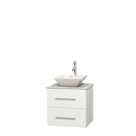 Full Vanity View with White Carrera Marble Top and Vessel Sink