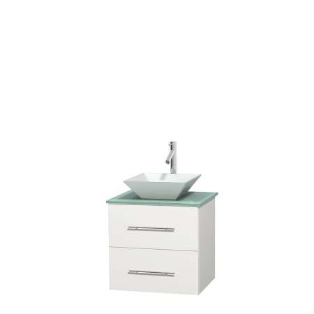 Full Vanity View with Green Glass Top and Vessel Sink