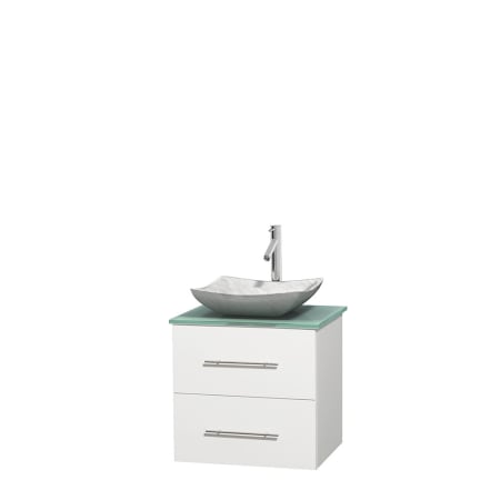 Full Vanity View with Green Glass Top and Vessel Sink