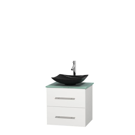 Full Vanity View with Green Glass Top and Vessel Sink