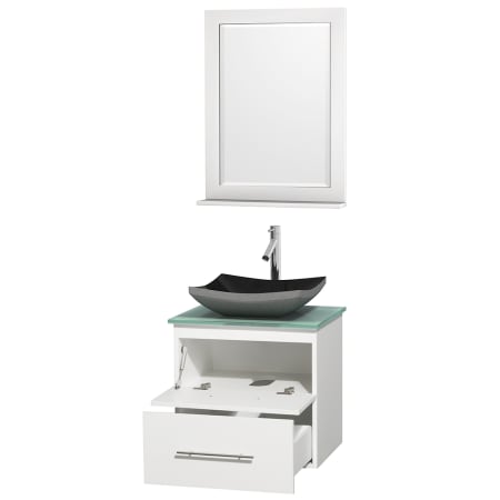 Open Vanity View with Green Glass Top, Vessel Sink, and 24" Mirror