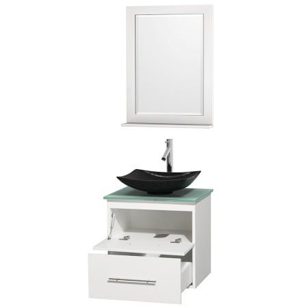 Open Vanity View with Green Glass Top, Vessel Sink, and 24" Mirror