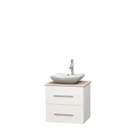 Full Vanity View with Ivory Marble Top and Vessel Sink