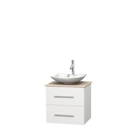 Full Vanity View with Ivory Marble Top and Vessel Sink