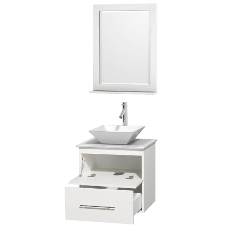 Open Vanity View with White Stone Top, Vessel Sink, and 24" Mirror