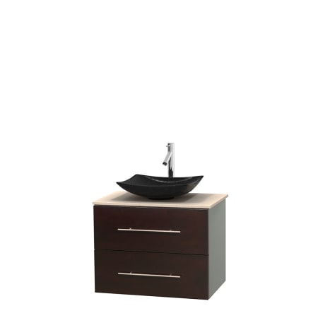 Full Vanity View with Ivory Marble Top and Vessel Sink