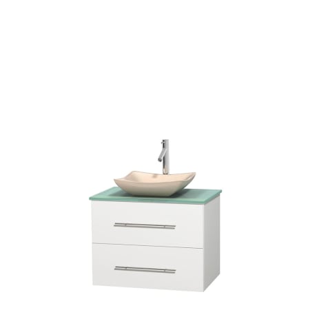 Full Vanity View with Green Glass Top and Vessel Sink