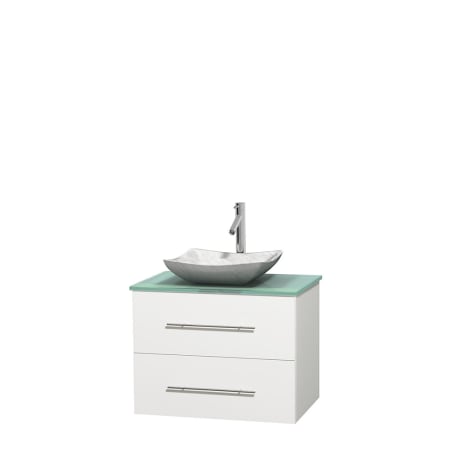 Full Vanity View with Green Glass Top and Vessel Sink