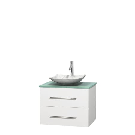 Full Vanity View with Green Glass Top and Vessel Sink