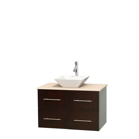 Full Vanity View with Ivory Marble Top and Vessel Sink