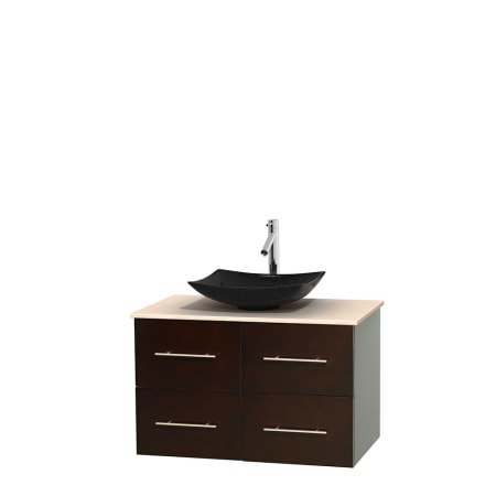 Full Vanity View with Ivory Marble Top and Vessel Sink