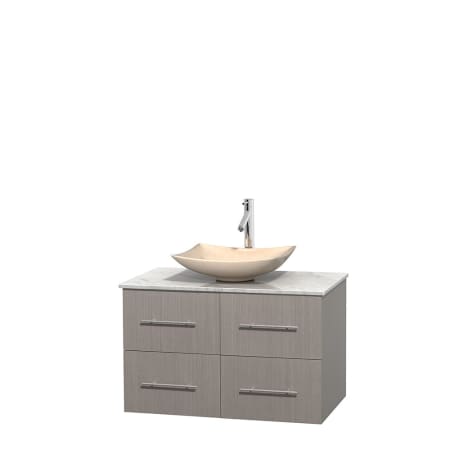 Full Vanity View with White Carrera Marble Top and Vessel Sink