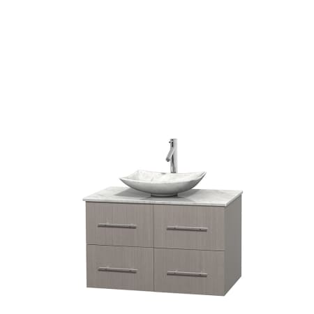 Full Vanity View with White Carrera Marble Top and Vessel Sink