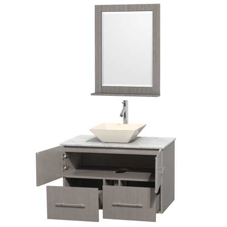 Open Vanity View with White Carrera Marble Top, Vessel Sink, and 24" Mirror