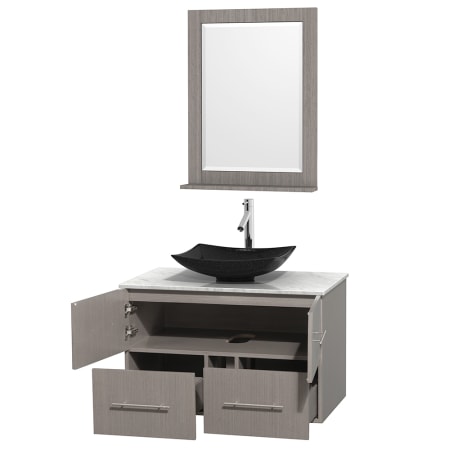 Open Vanity View with White Carrera Marble Top, Vessel Sink, and 24" Mirror