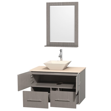 Open Vanity View with Ivory Marble Top, Vessel Sink, and 24" Mirror