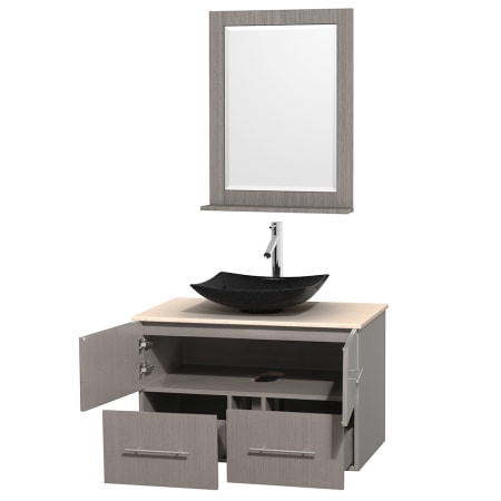 Open Vanity View with Ivory Marble Top, Vessel Sink, and 24" Mirror