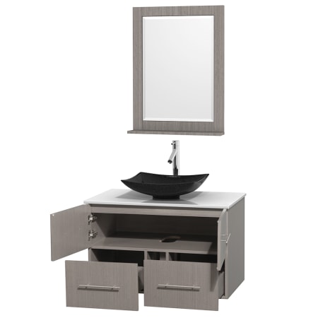 Open Vanity View with White Stone Top, Vessel Sink, and 24" Mirror