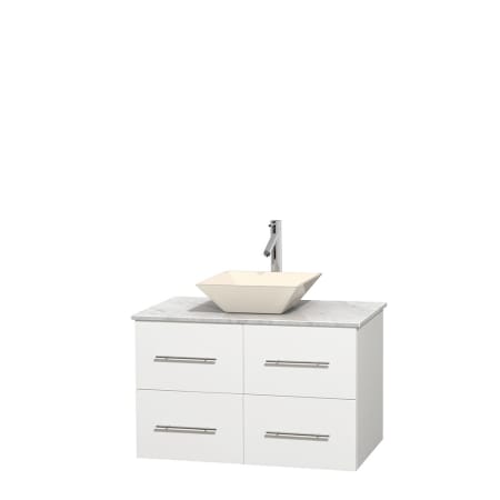 Full Vanity View with White Carrera Marble Top and Vessel Sink