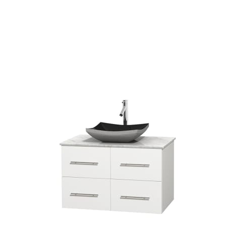 Full Vanity View with White Carrera Marble Top and Vessel Sink