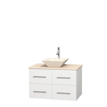 Full Vanity View with Ivory Marble Top and Vessel Sink