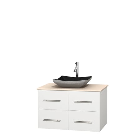 Full Vanity View with Ivory Marble Top and Vessel Sink