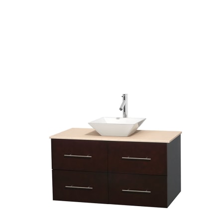 Full Vanity View with Ivory Marble Top and Vessel Sink