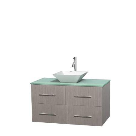 Full Vanity View with Green Glass Top and Vessel Sink