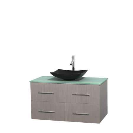 Full Vanity View with Green Glass Top and Vessel Sink