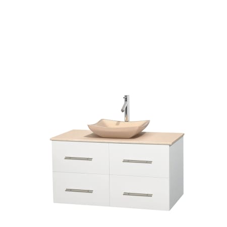 Full Vanity View with Ivory Marble Top and Vessel Sink