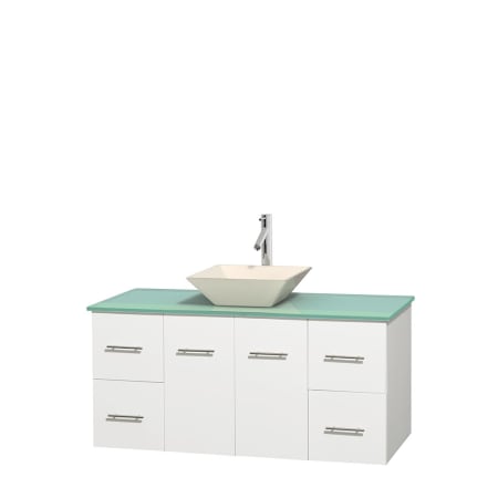 Full Vanity View with Green Glass Top and Vessel Sink