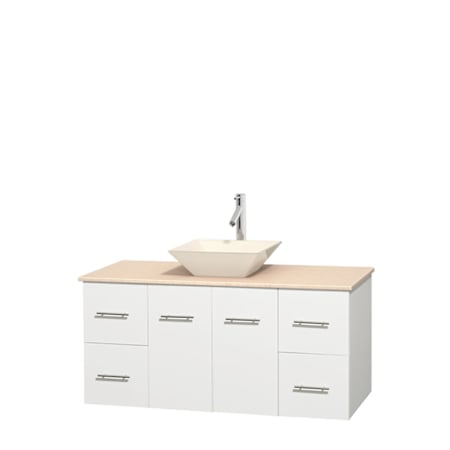 Full Vanity View with Ivory Marble Top and Vessel Sink